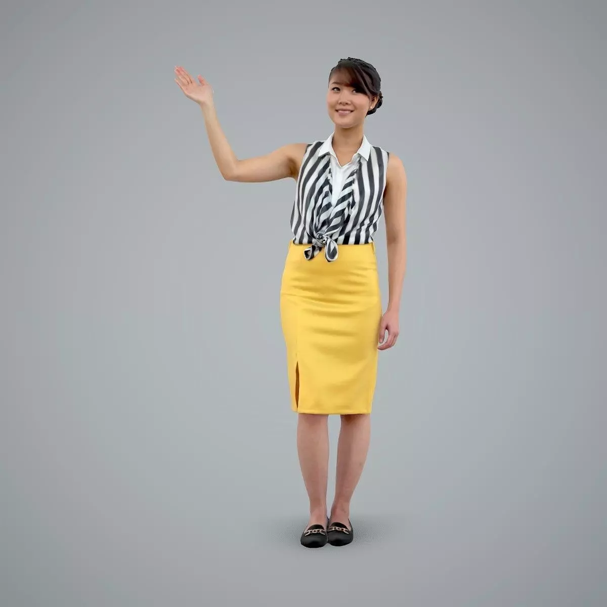 Woman Wearing Yellow Skirt and Waving BWom0100-HD2-O01P01-S 3D model_0