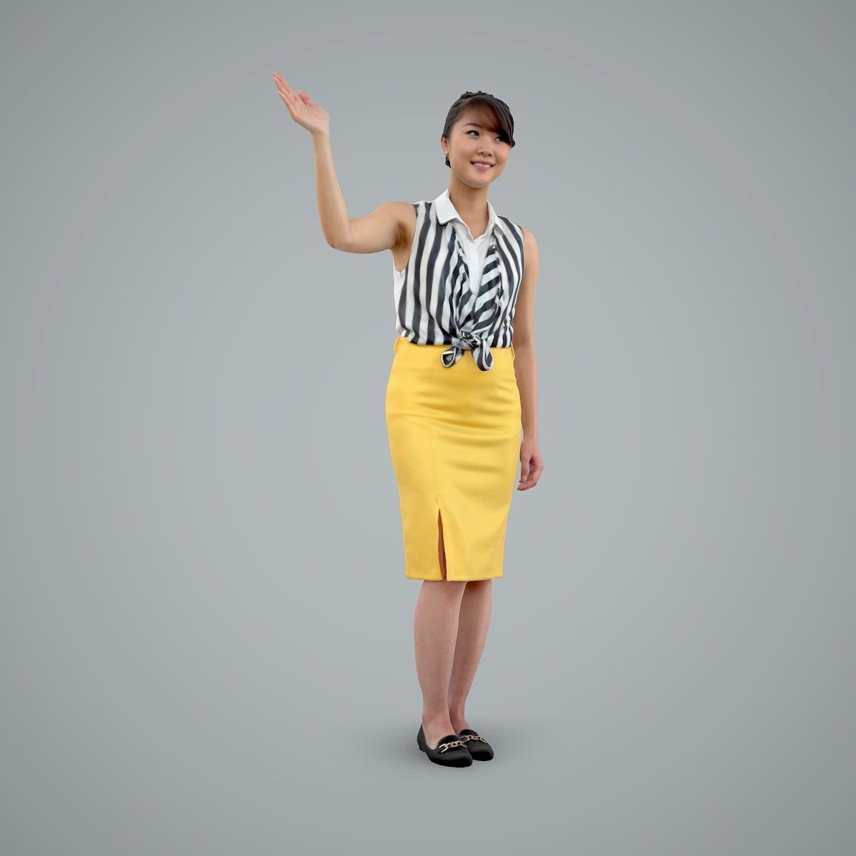 Woman Wearing Yellow Skirt and Waving BWom0100-HD2-O01P01-S 3D model_48