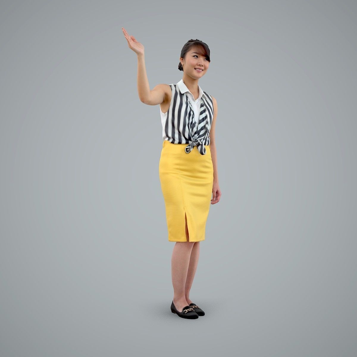 Woman Wearing Yellow Skirt and Waving BWom0100-HD2-O01P01-S 3D model_44