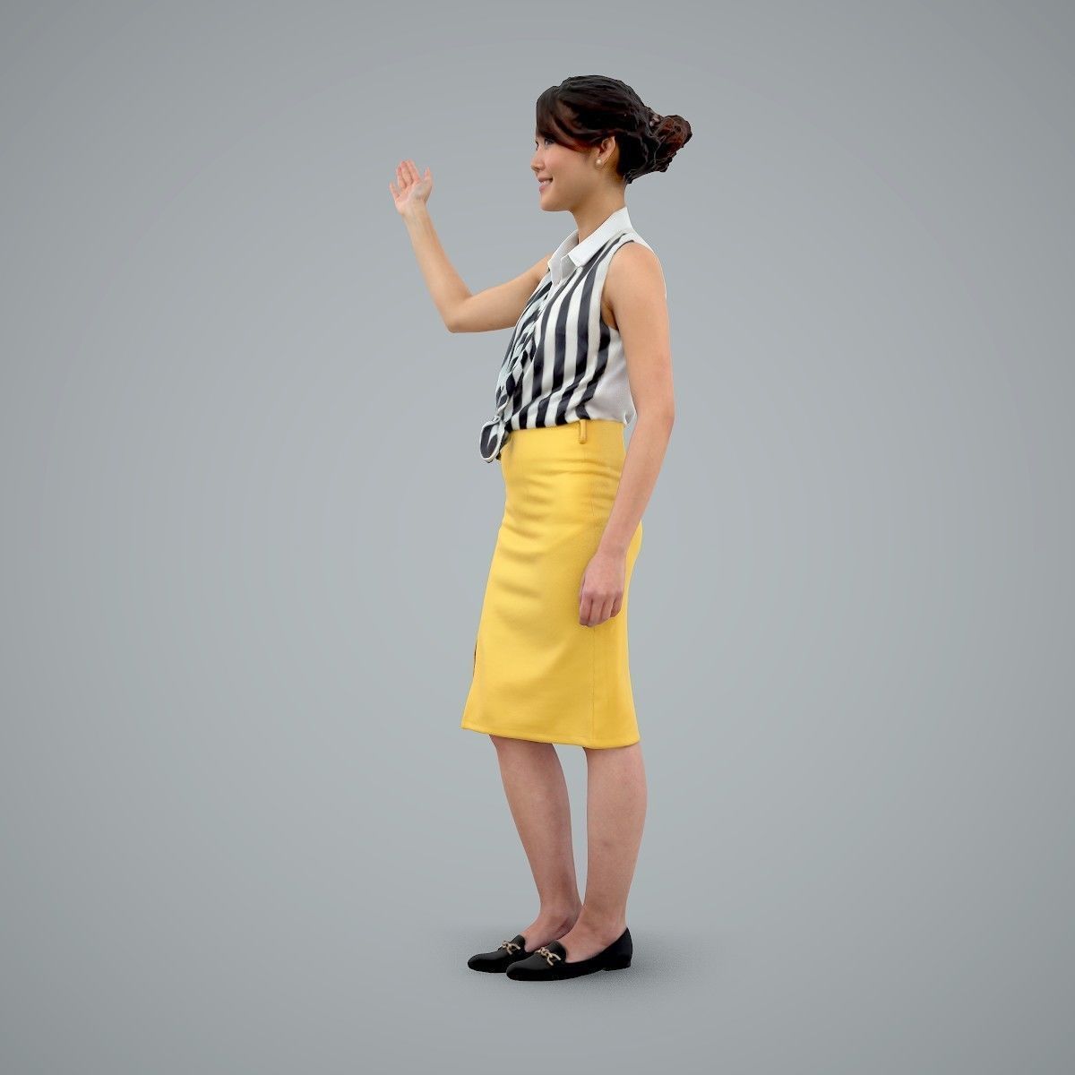 Woman Wearing Yellow Skirt and Waving BWom0100-HD2-O01P01-S 3D model_32