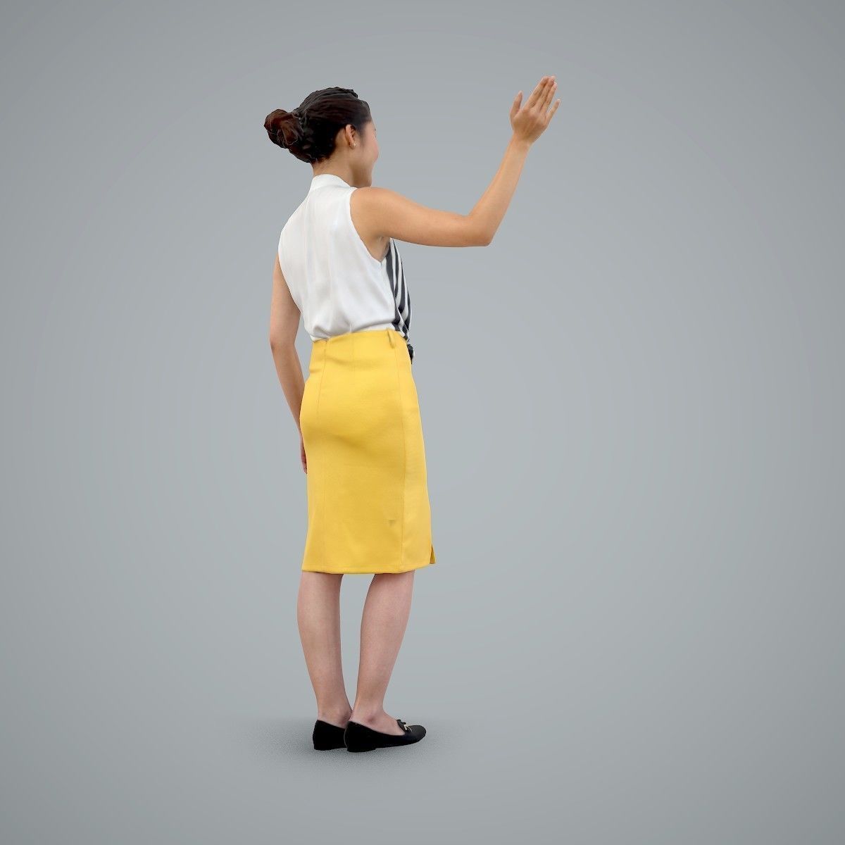 Woman Wearing Yellow Skirt and Waving BWom0100-HD2-O01P01-S 3D model_74