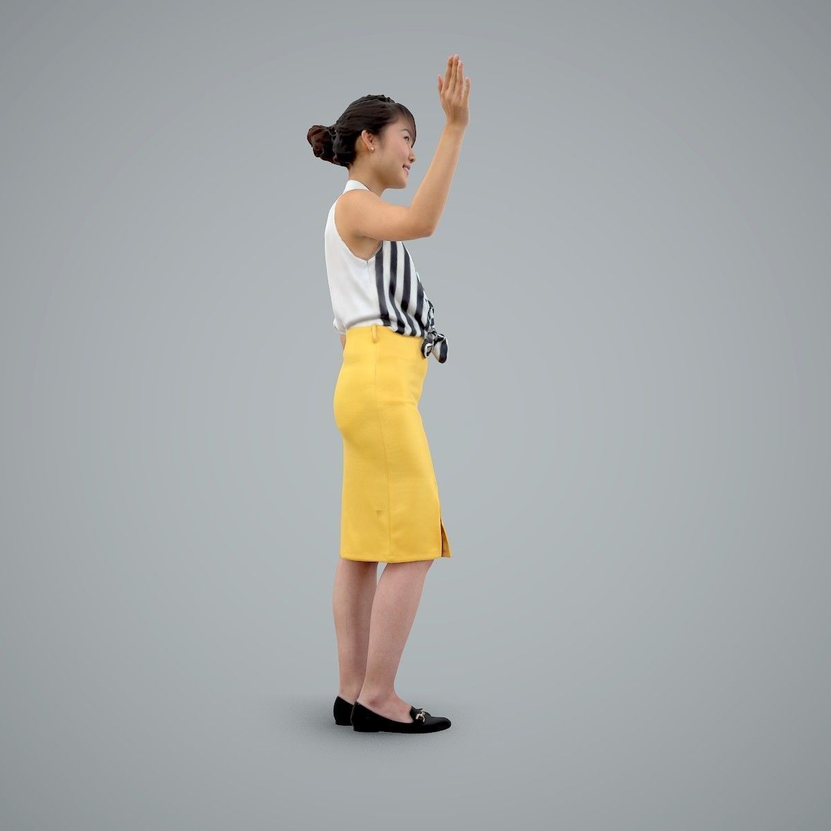 Woman Wearing Yellow Skirt and Waving BWom0100-HD2-O01P01-S 3D model_38