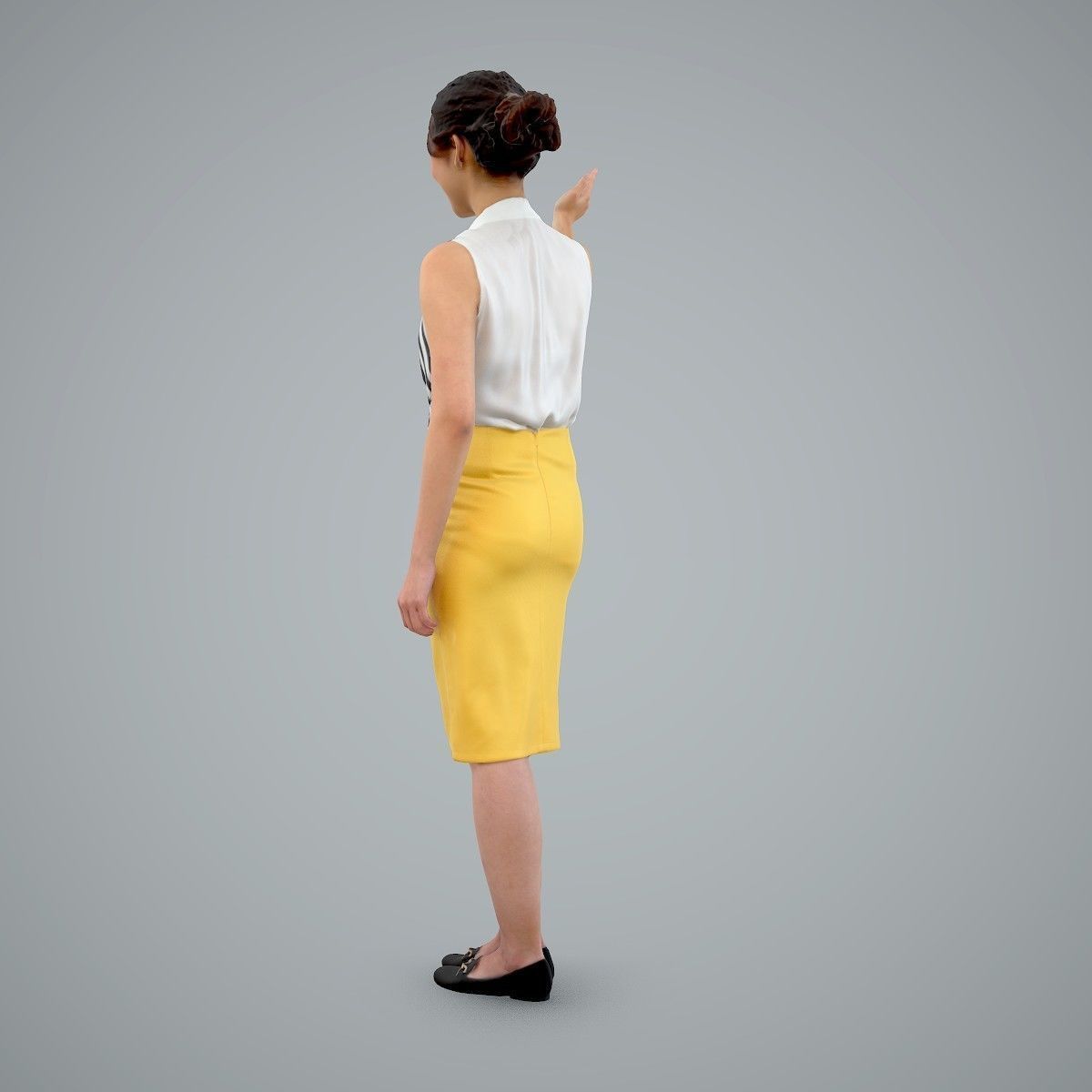 Woman Wearing Yellow Skirt and Waving BWom0100-HD2-O01P01-S 3D model_4