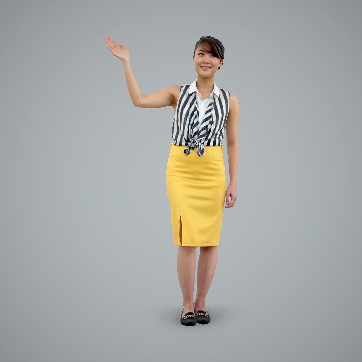 Woman Wearing Yellow Skirt and Waving BWom0100-HD2-O01P01-S 3D model_20