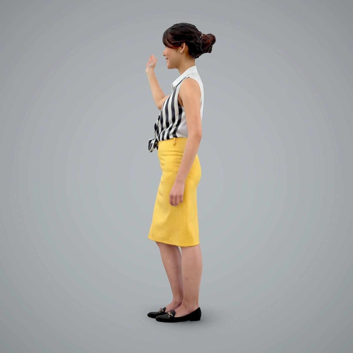 Woman Wearing Yellow Skirt and Waving BWom0100-HD2-O01P01-S 3D model_33