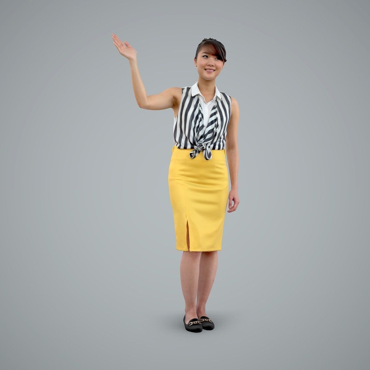 Woman Wearing Yellow Skirt and Waving BWom0100-HD2-O01P01-S 3D model_57