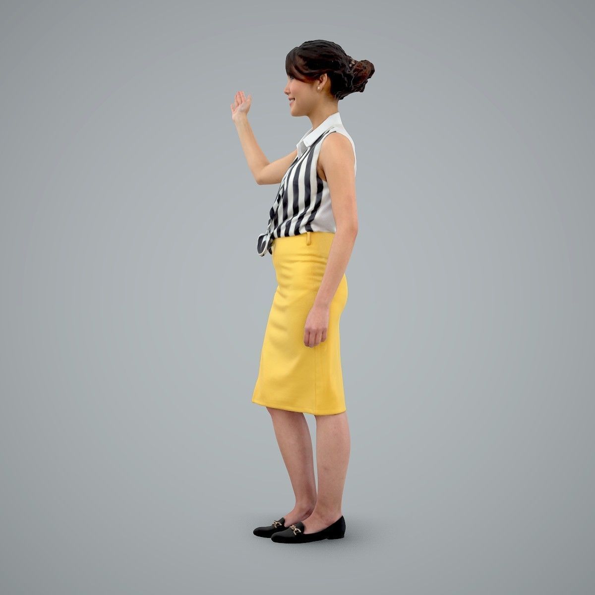 Woman Wearing Yellow Skirt and Waving BWom0100-HD2-O01P01-S 3D model_43