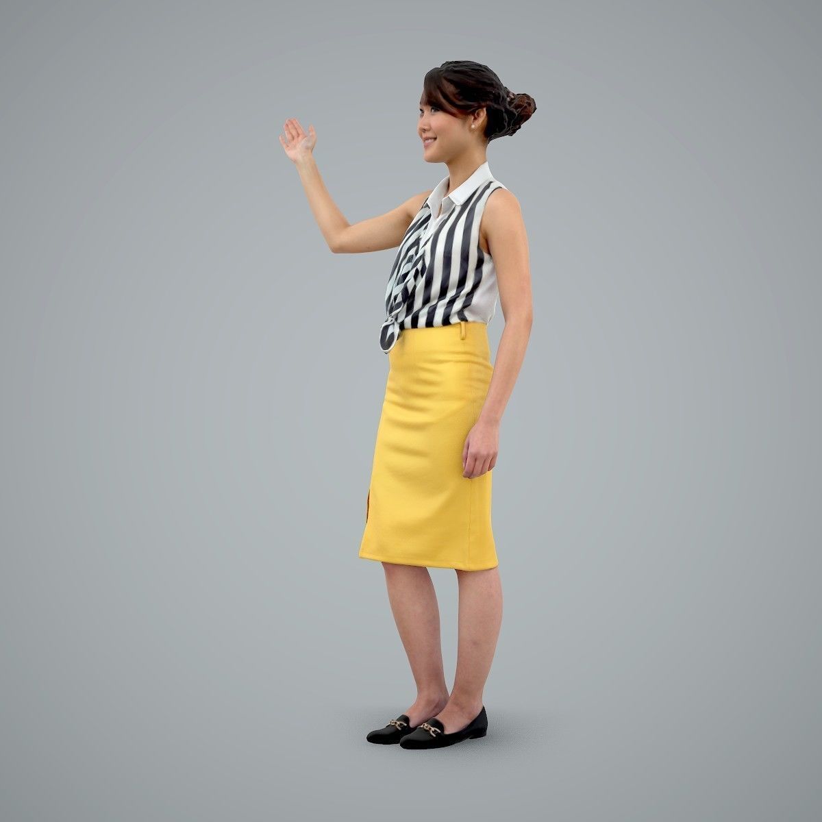Woman Wearing Yellow Skirt and Waving BWom0100-HD2-O01P01-S 3D model_63