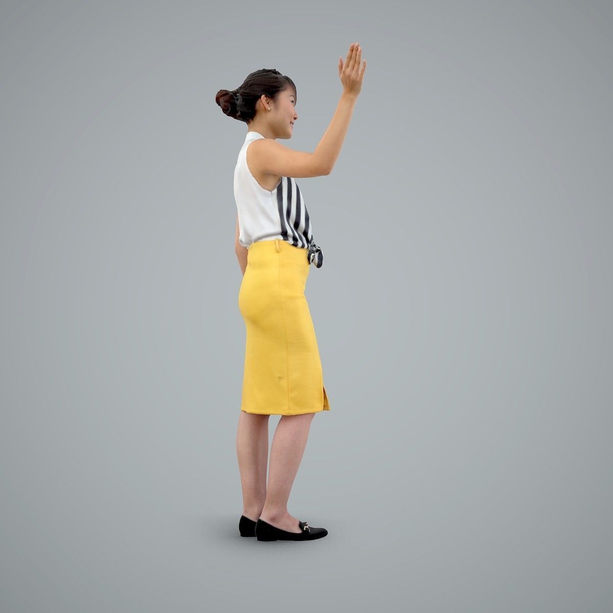 Woman Wearing Yellow Skirt and Waving BWom0100-HD2-O01P01-S 3D model_35