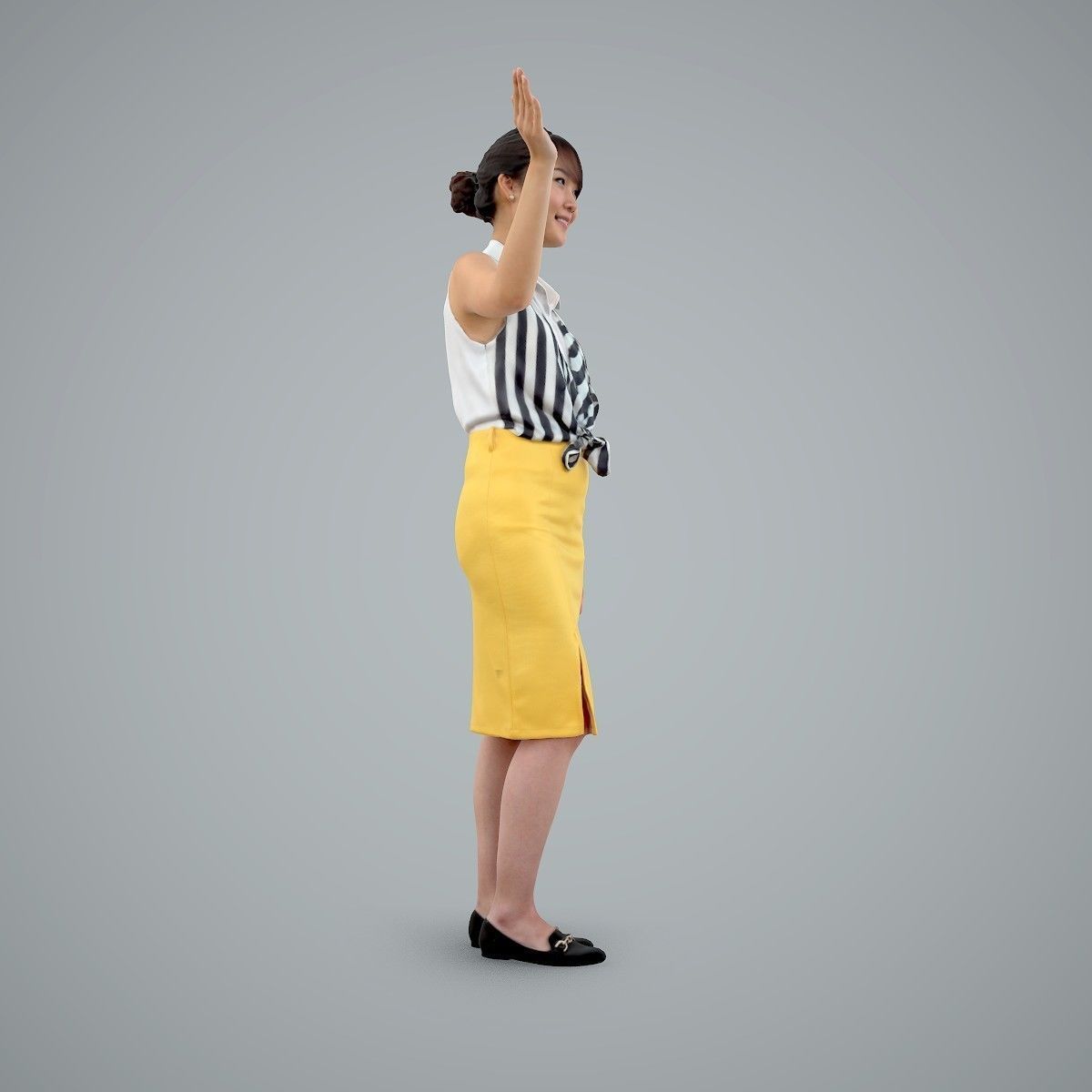 Woman Wearing Yellow Skirt and Waving BWom0100-HD2-O01P01-S 3D model_53