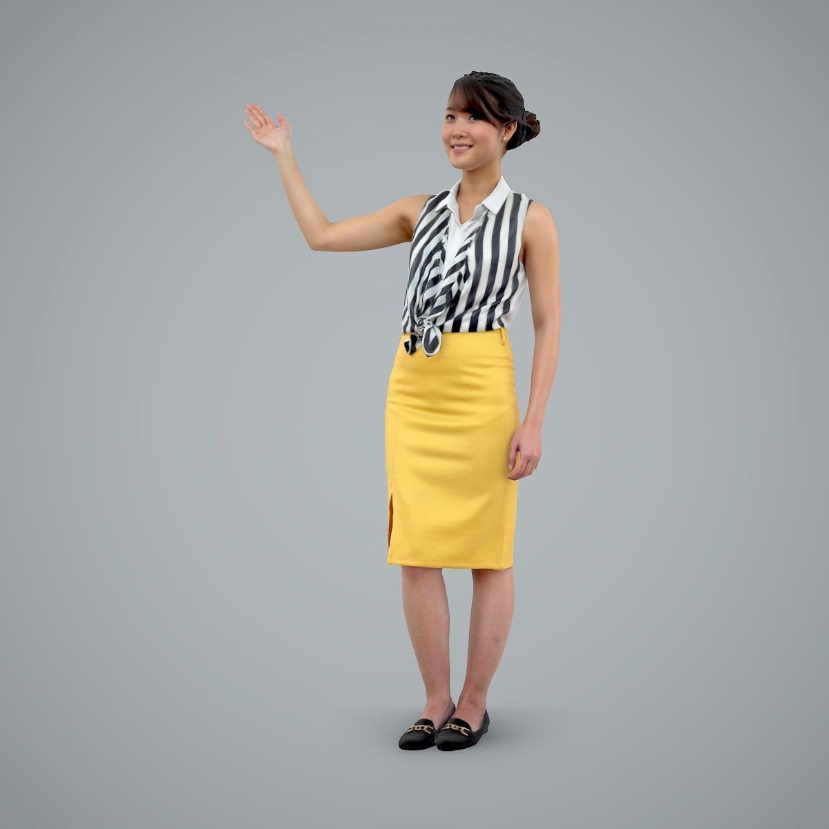 Woman Wearing Yellow Skirt and Waving BWom0100-HD2-O01P01-S 3D model_46