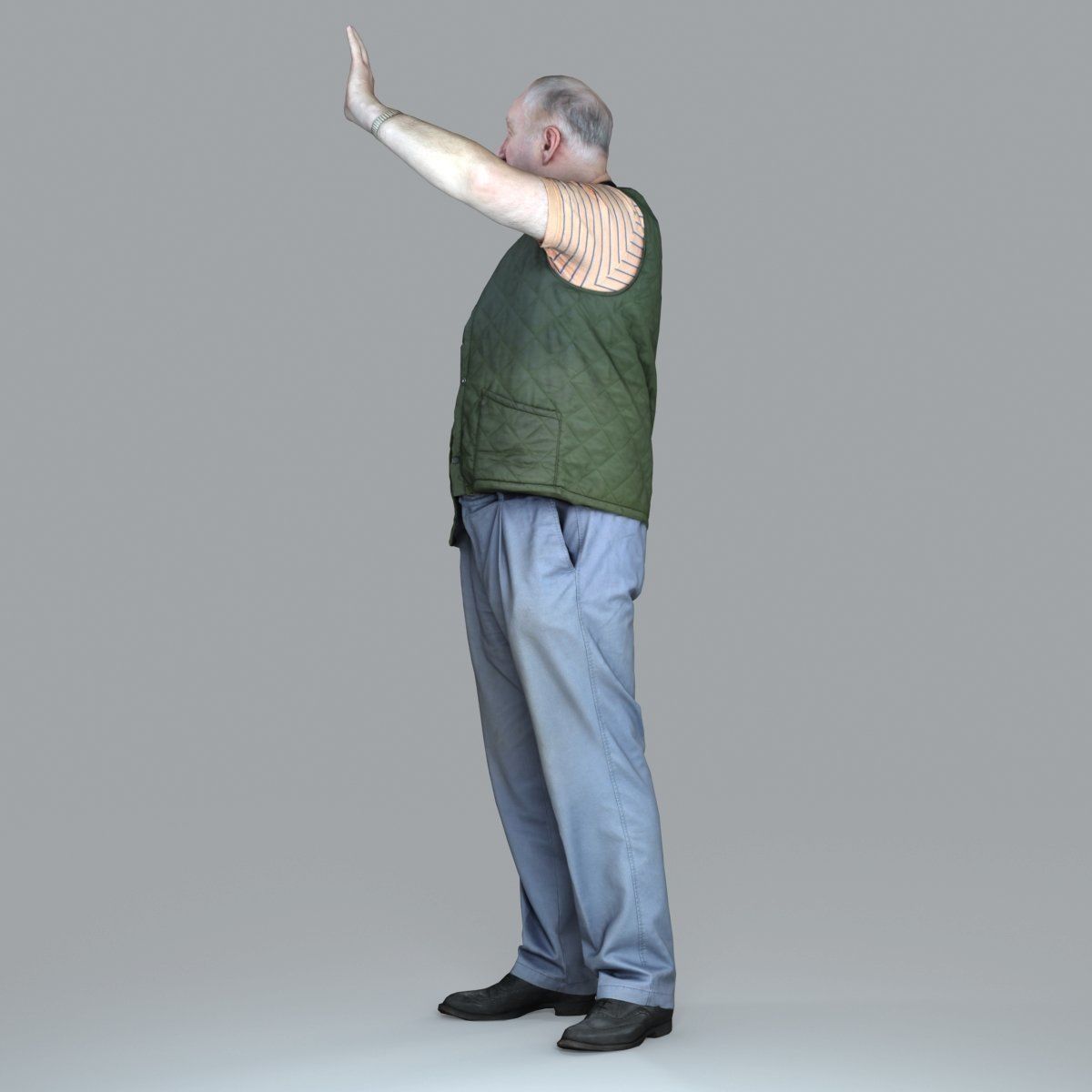 Elder Man Waving and  Wearing Green Vest CMan0009-HD2-O02P05-S 3D model_52