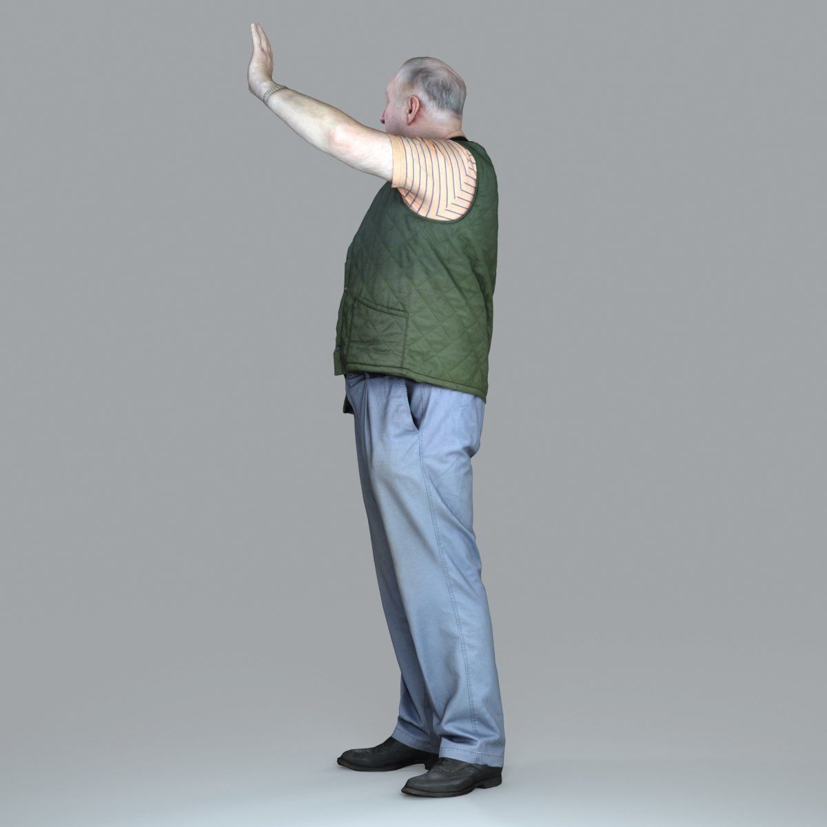 Elder Man Waving and  Wearing Green Vest CMan0009-HD2-O02P05-S 3D model_12