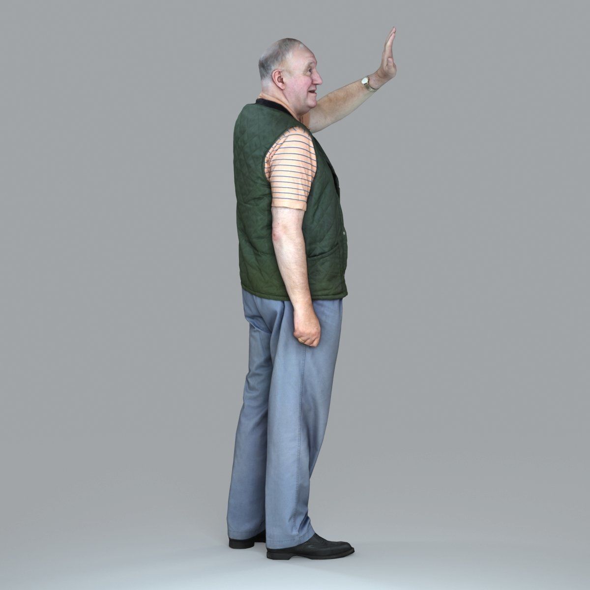 Elder Man Waving and  Wearing Green Vest CMan0009-HD2-O02P05-S 3D model_11