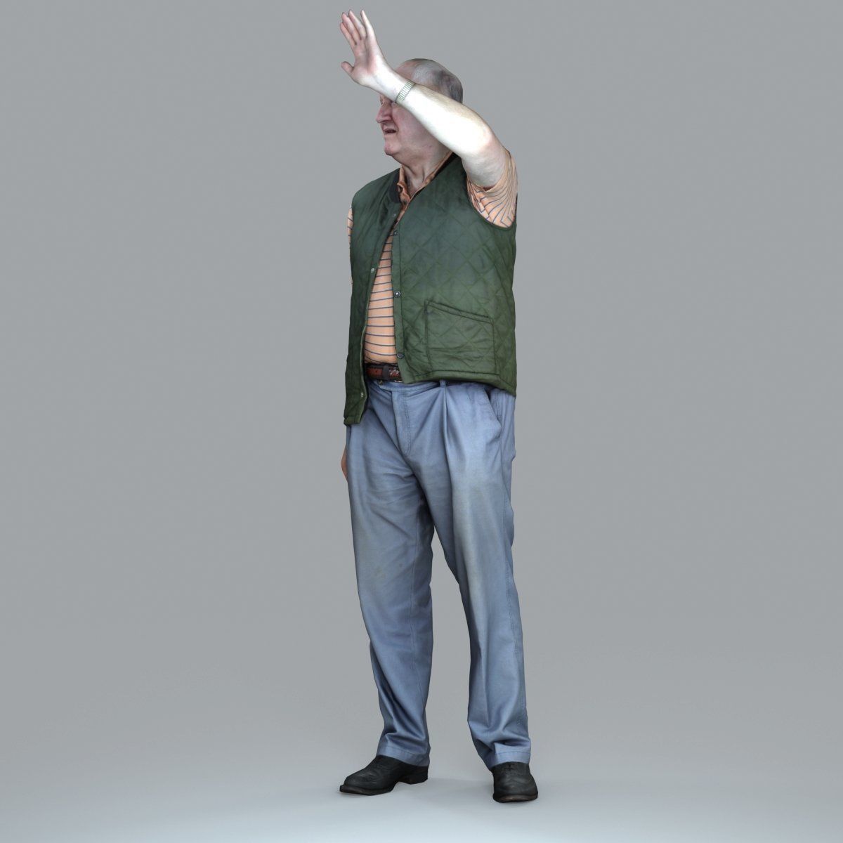 Elder Man Waving and  Wearing Green Vest CMan0009-HD2-O02P05-S 3D model_19