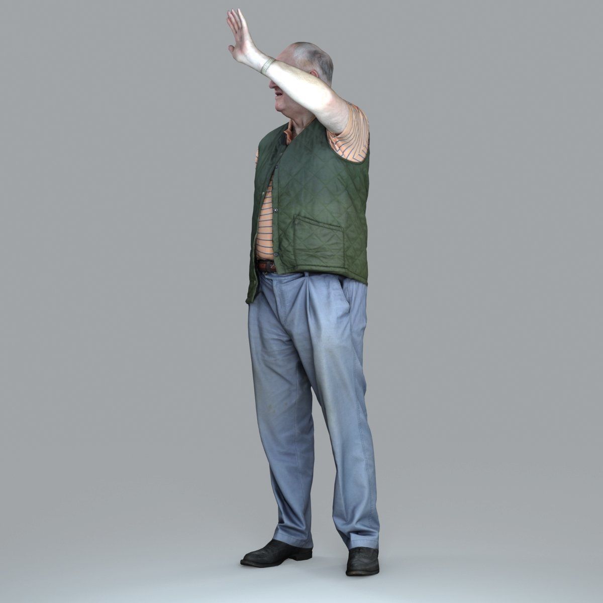 Elder Man Waving and  Wearing Green Vest CMan0009-HD2-O02P05-S 3D model_7