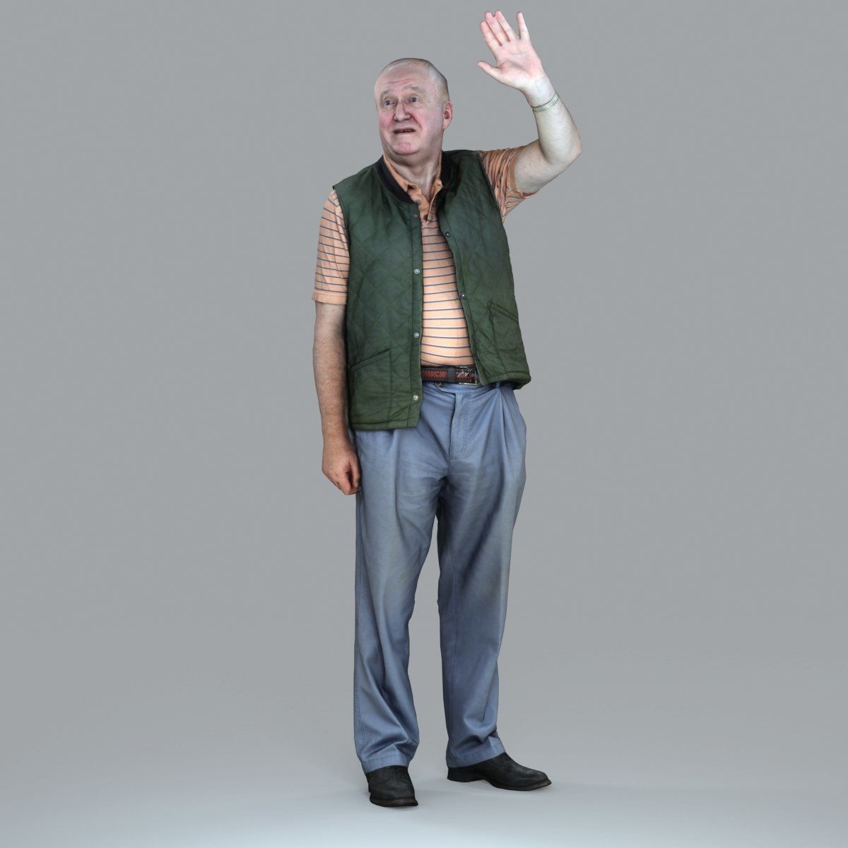 Elder Man Waving and  Wearing Green Vest CMan0009-HD2-O02P05-S 3D model_9