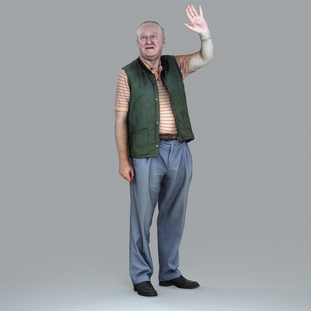 Elder Man Waving and  Wearing Green Vest CMan0009-HD2-O02P05-S 3D model_49