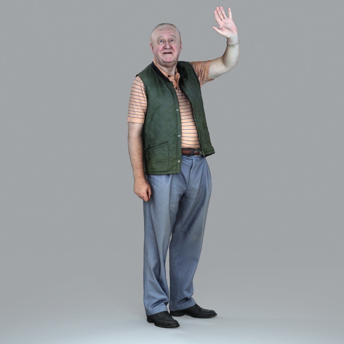 Elder Man Waving and  Wearing Green Vest CMan0009-HD2-O02P05-S 3D model_38