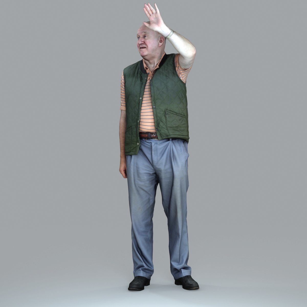 Elder Man Waving and  Wearing Green Vest CMan0009-HD2-O02P05-S 3D model_6
