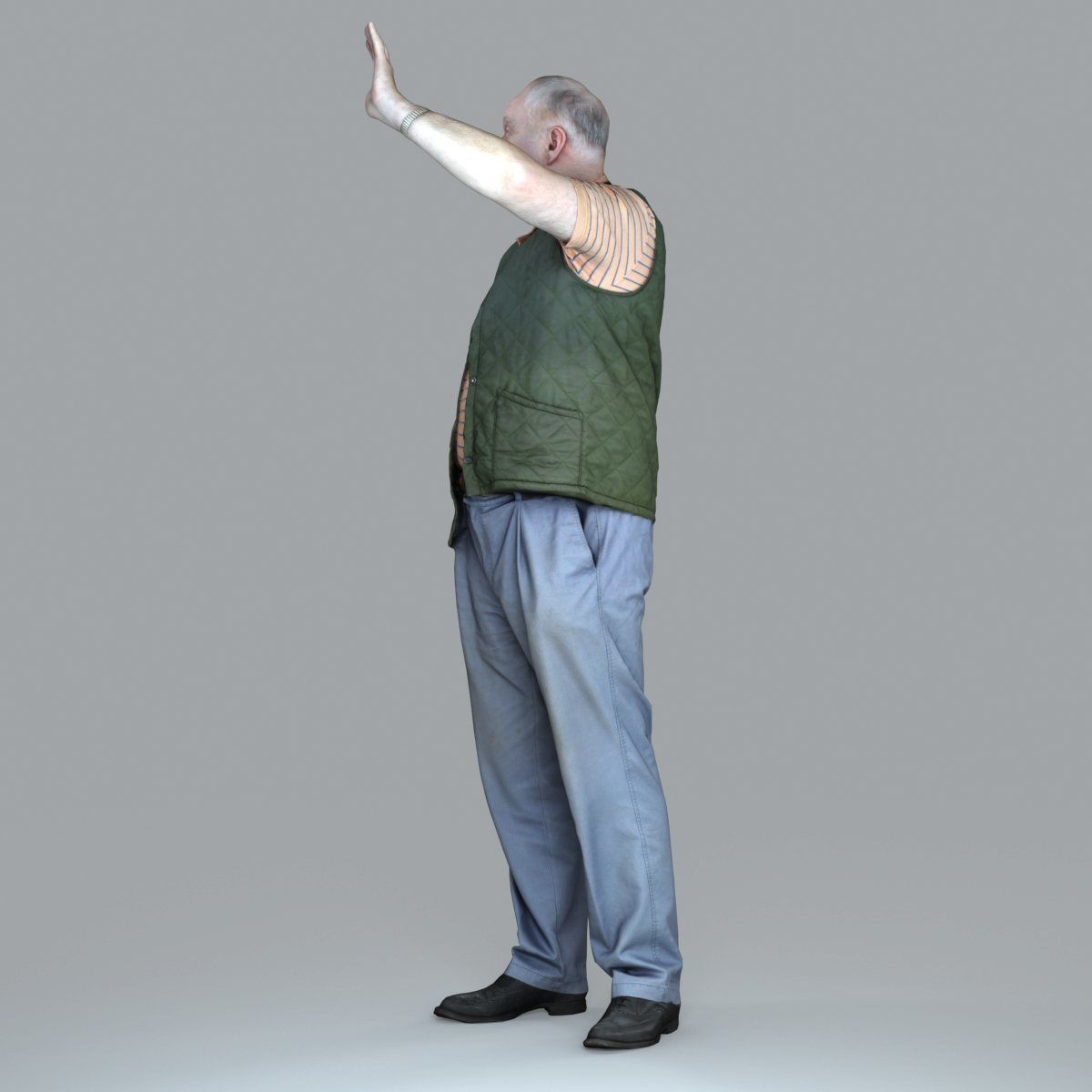Elder Man Waving and  Wearing Green Vest CMan0009-HD2-O02P05-S 3D model_46
