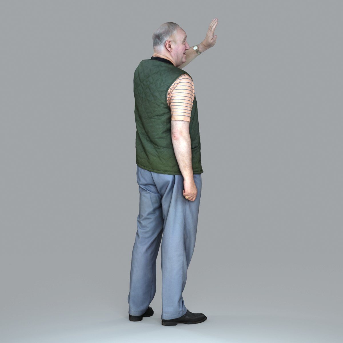 Elder Man Waving and  Wearing Green Vest CMan0009-HD2-O02P05-S 3D model_2