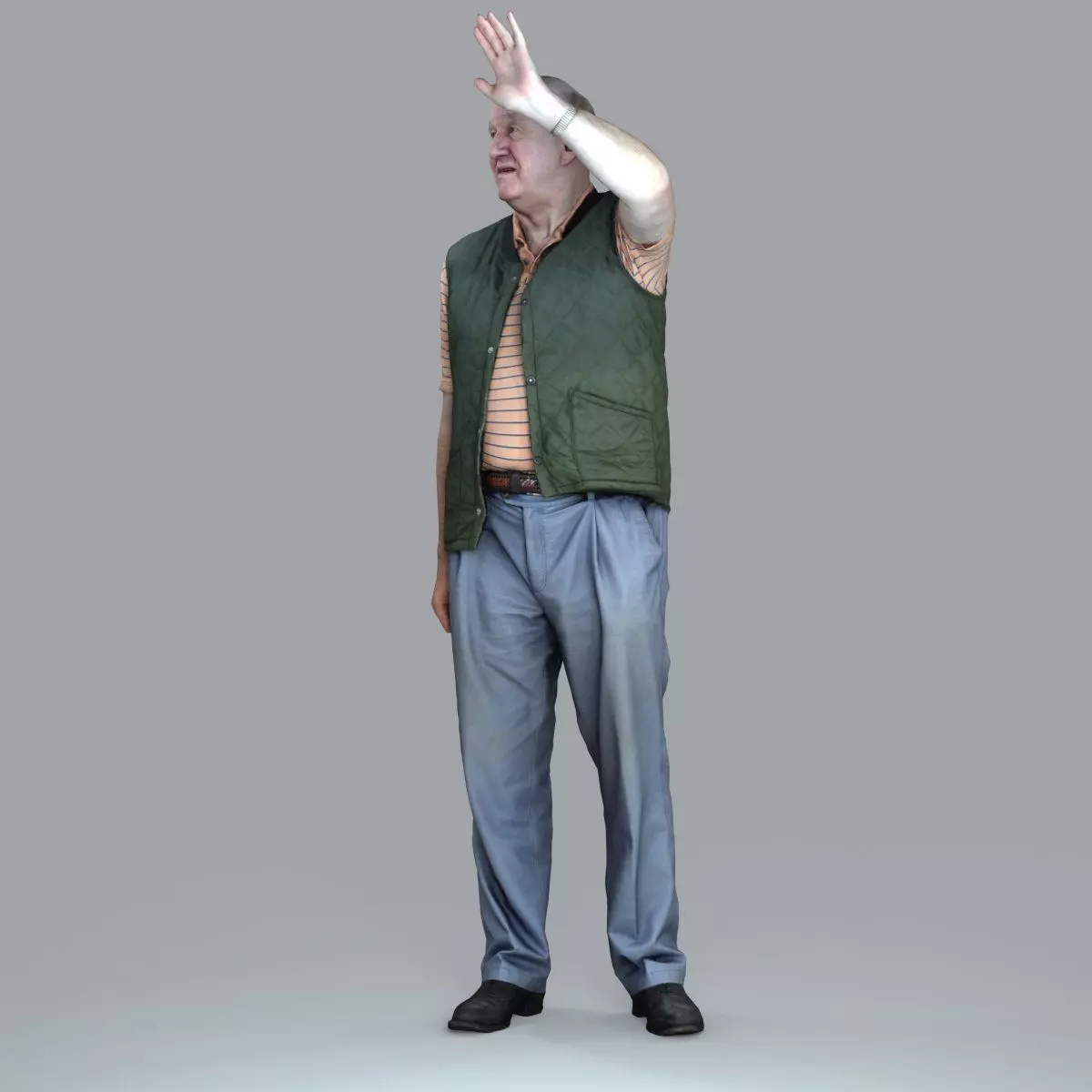 Elder Man Waving and  Wearing Green Vest CMan0009-HD2-O02P05-S 3D model_0