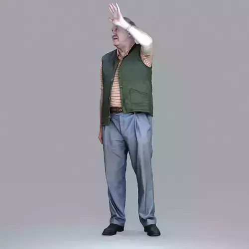 Elder Man Waving and  Wearing Green Vest CMan0009-HD2-O02P05-S