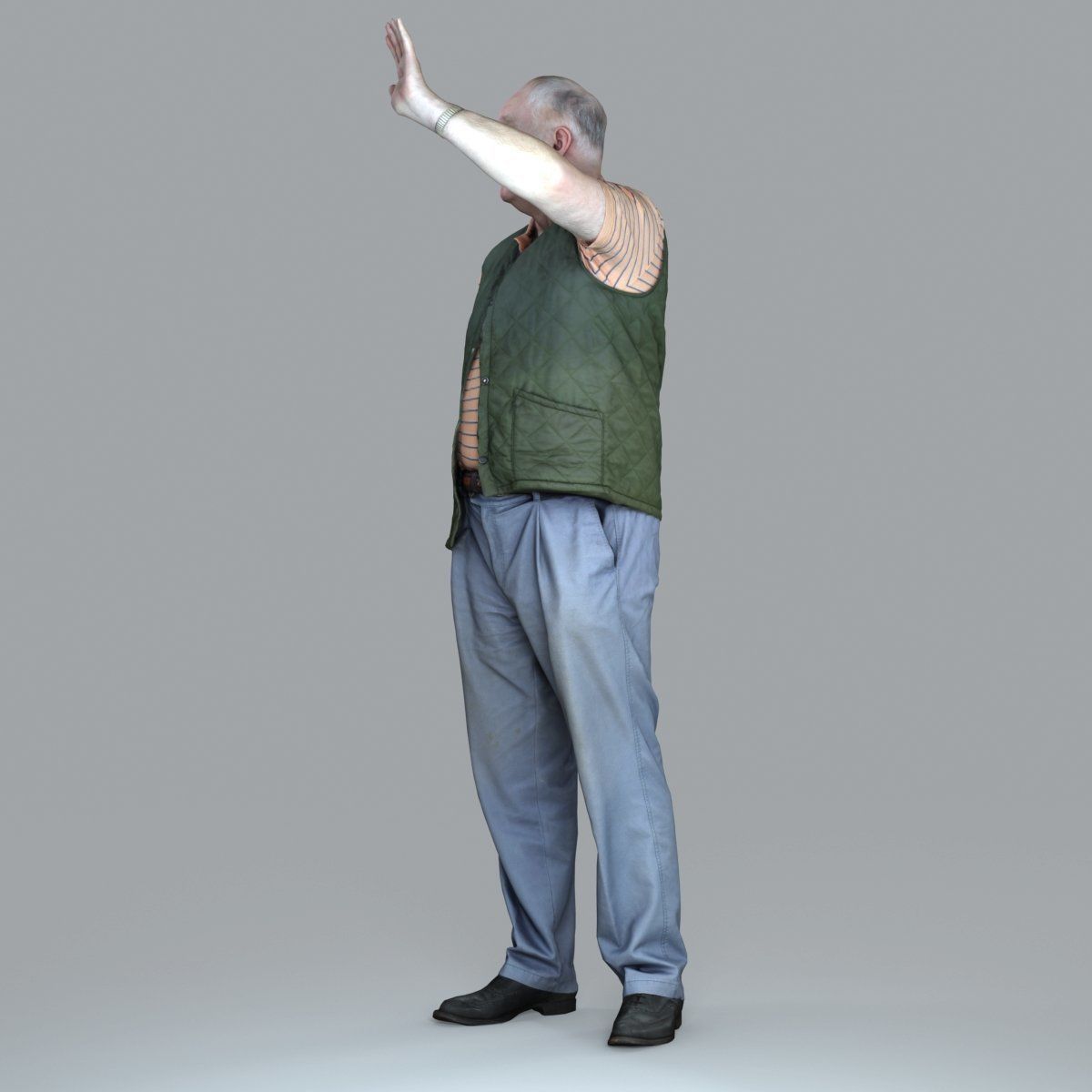 Elder Man Waving and  Wearing Green Vest CMan0009-HD2-O02P05-S 3D model_25