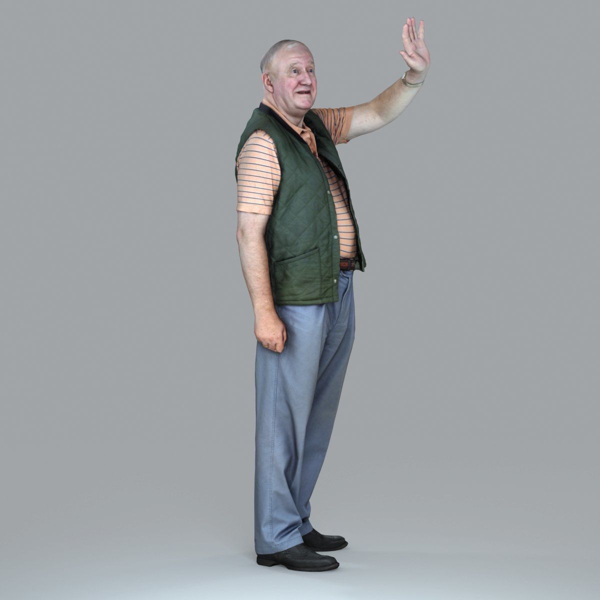 Elder Man Waving and  Wearing Green Vest CMan0009-HD2-O02P05-S 3D model_48
