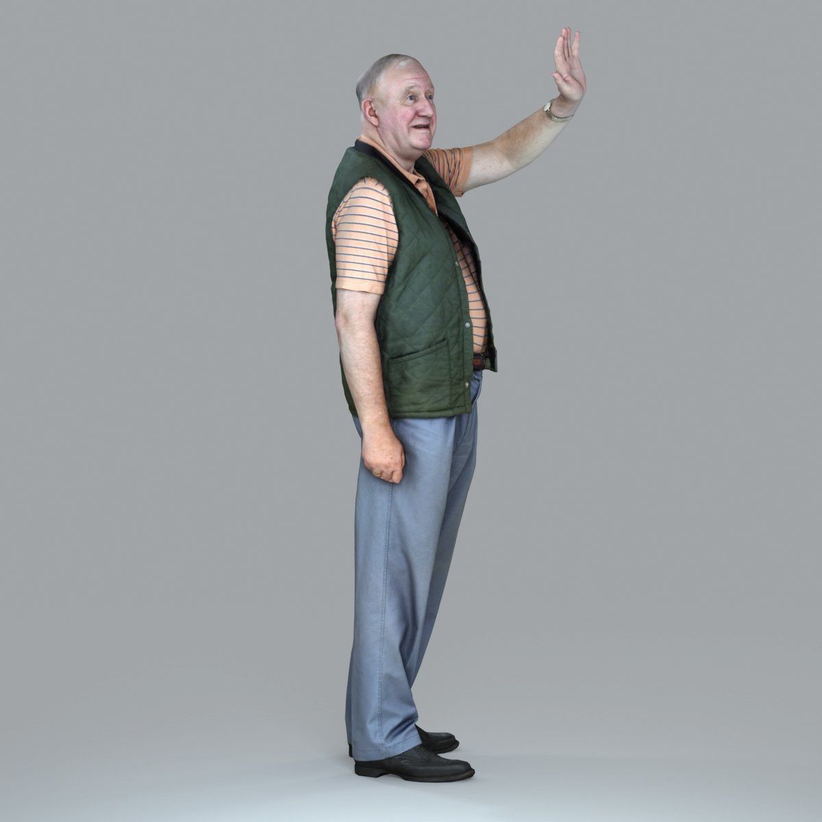 Elder Man Waving and  Wearing Green Vest CMan0009-HD2-O02P05-S 3D model_1