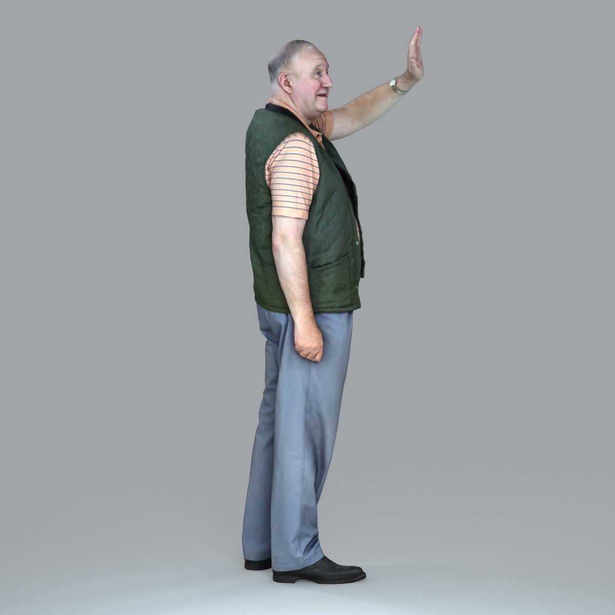 Elder Man Waving and  Wearing Green Vest CMan0009-HD2-O02P05-S 3D model_66