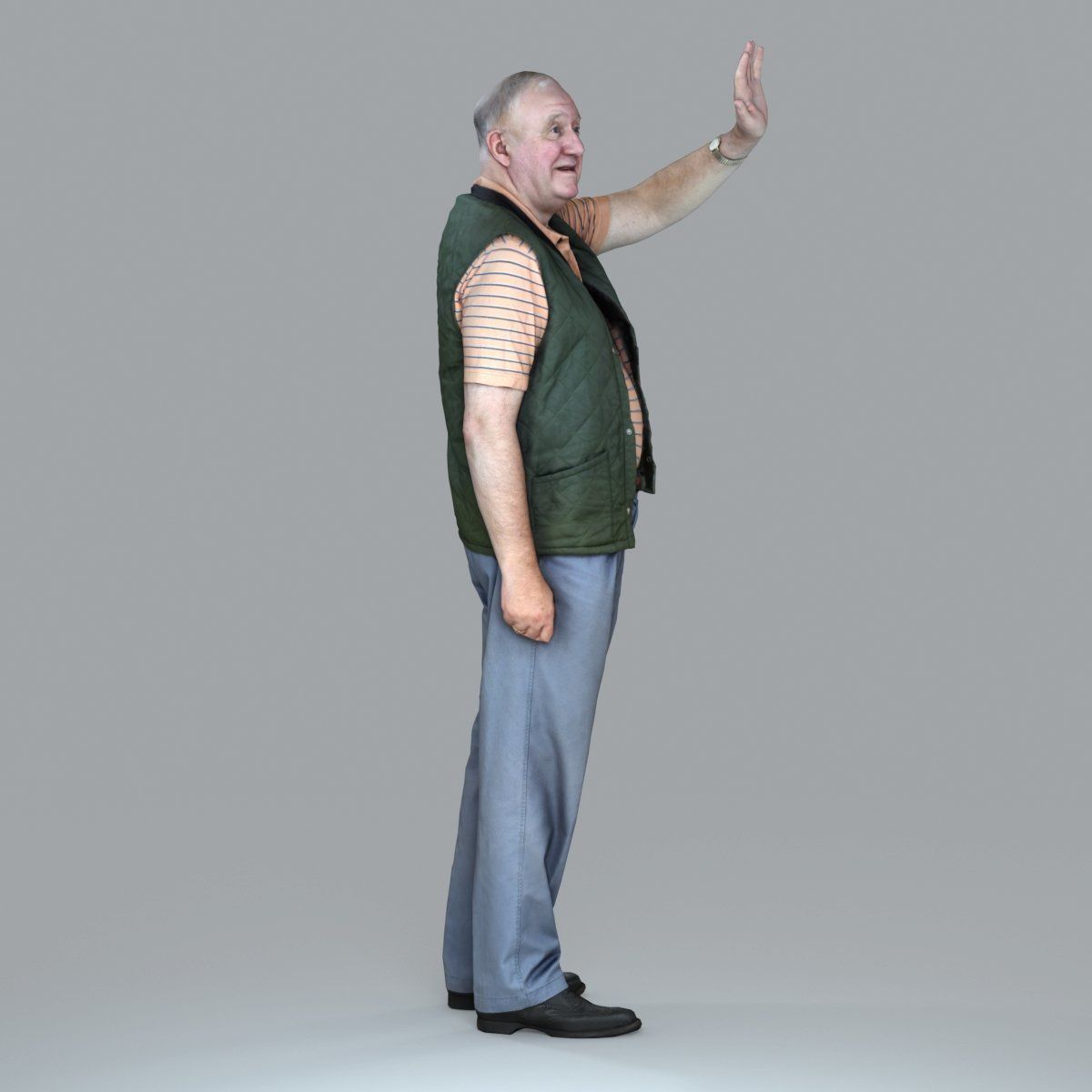 Elder Man Waving and  Wearing Green Vest CMan0009-HD2-O02P05-S 3D model_67