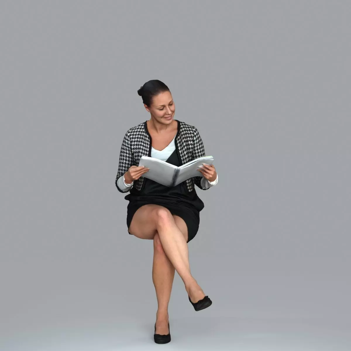 Sitting Business Woman Reading Book BWom0012-HD2-O03P19-S 3D model