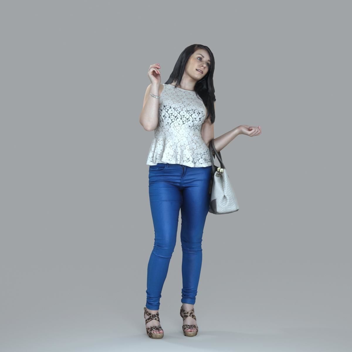 Casual Woman with Jeans and White Handbag CWom0019-HD2-O02P15-S 3D model_2