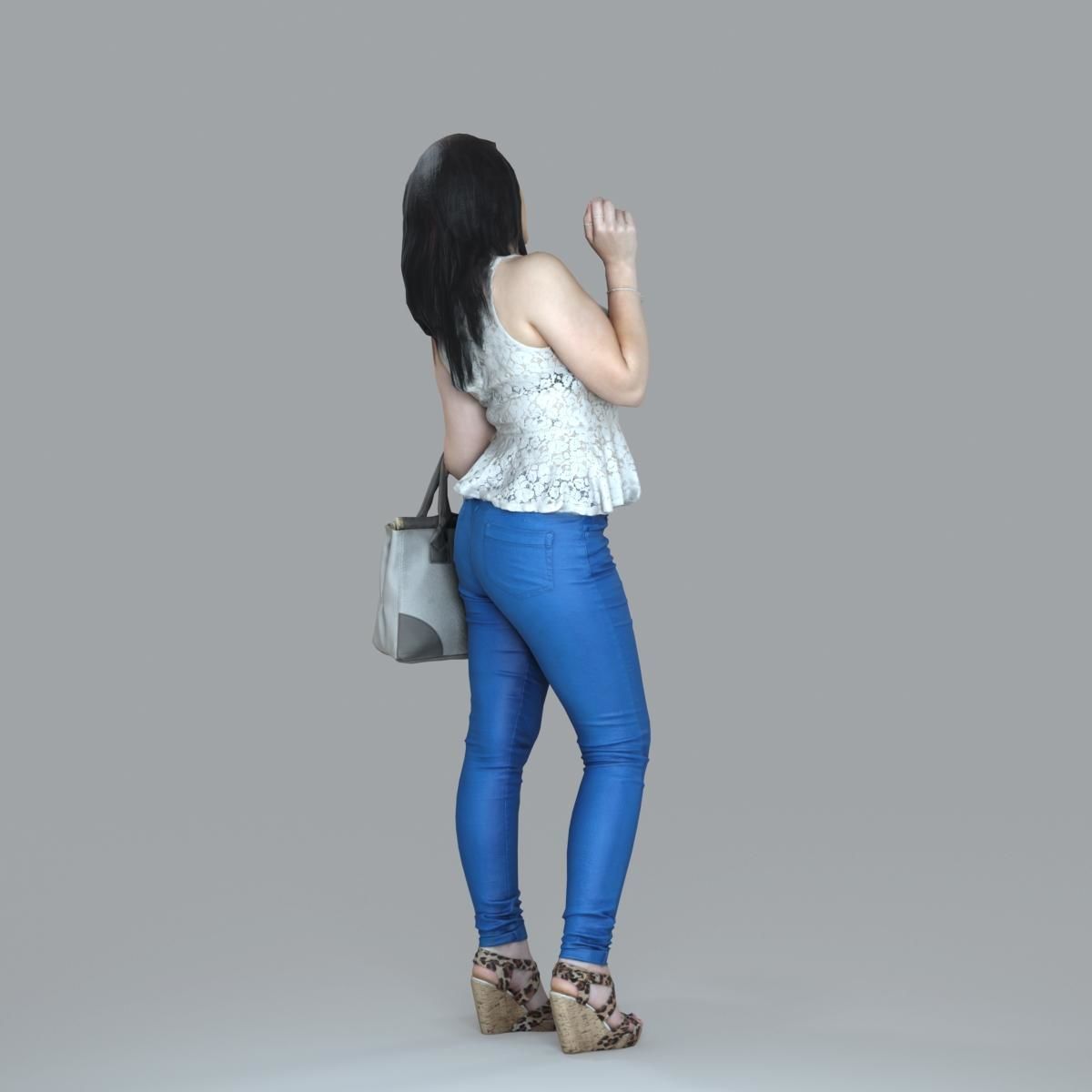 Casual Woman with Jeans and White Handbag CWom0019-HD2-O02P15-S 3D model_5