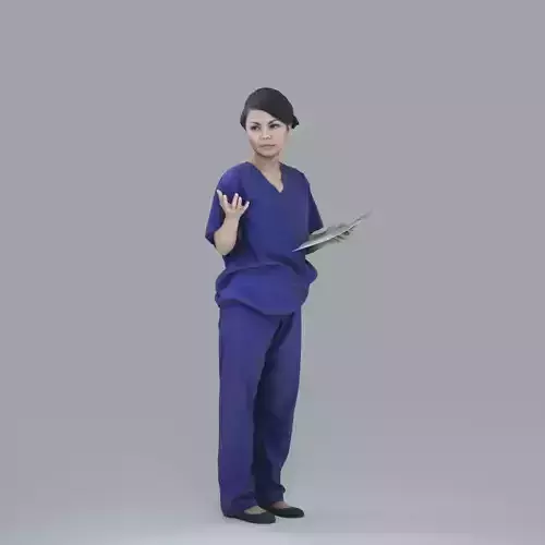Nurse in Blue Scrubs Writing Documents CWom0012-HD2-O02P05-S