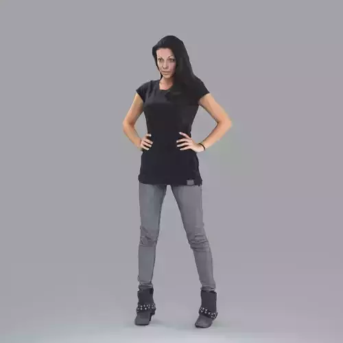 Casual Standing Woman with Black T-Shirt BWom0008-HD2-O01P14-S
