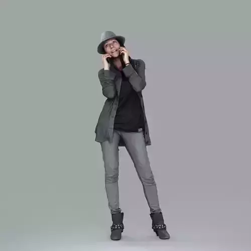 Casual Woman with Hat Talking on Phone BWom0008-HD2-O01P11-S