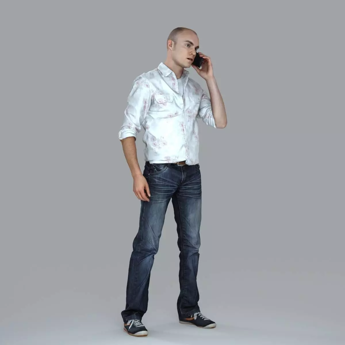 Casual Man with White Shirt Chatting on Phone CMan0010-HD2-O0... 3D model_49