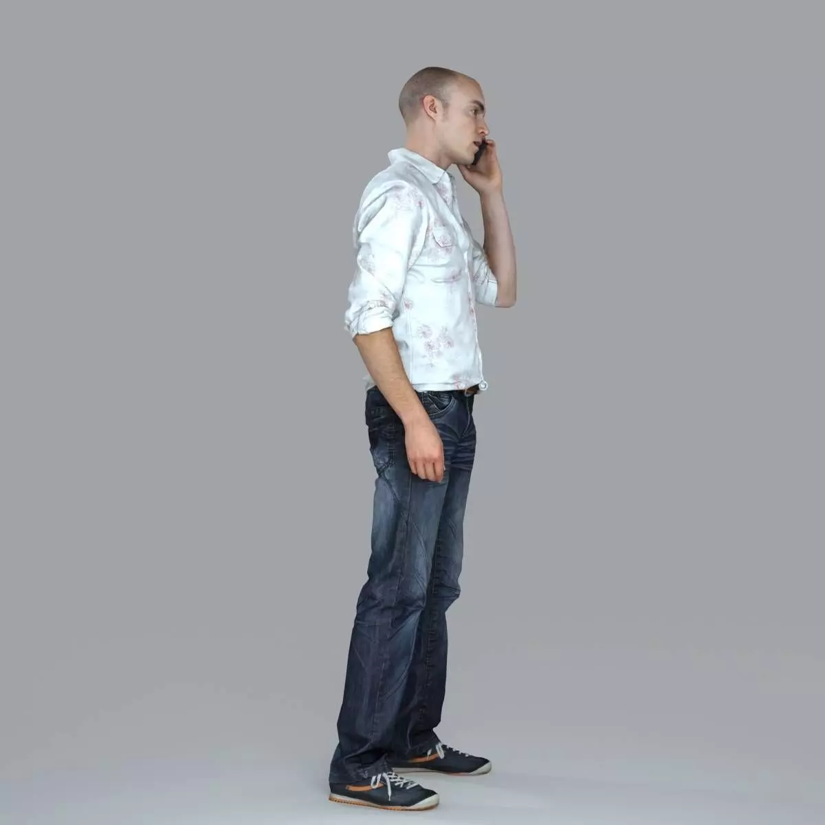 Casual Man with White Shirt Chatting on Phone CMan0010-HD2-O0... 3D model_12