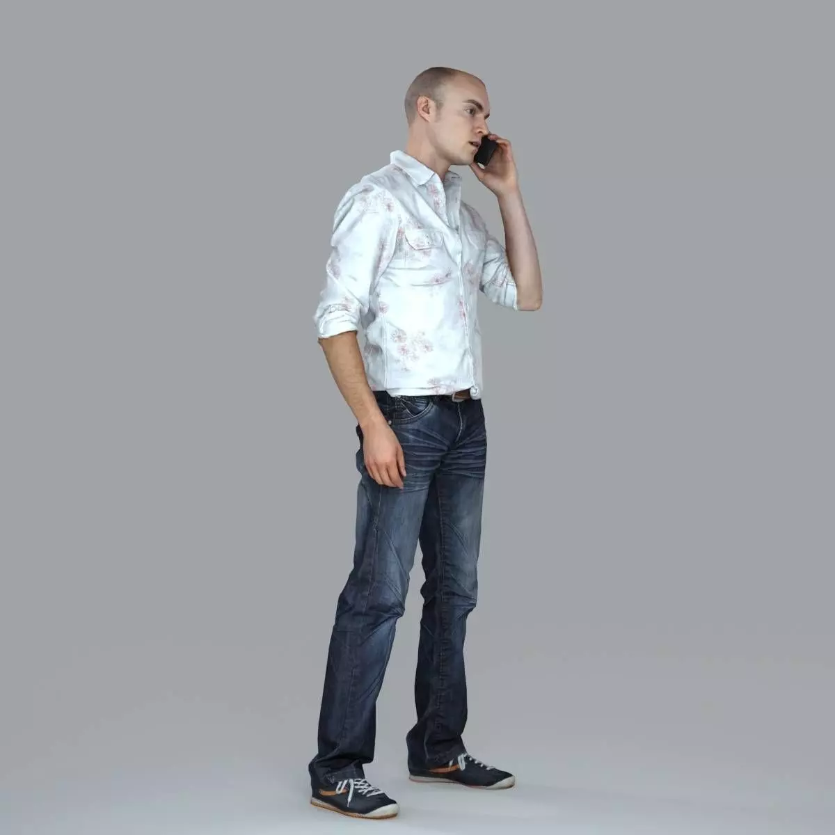 Casual Man with White Shirt Chatting on Phone CMan0010-HD2-O0... 3D model_6