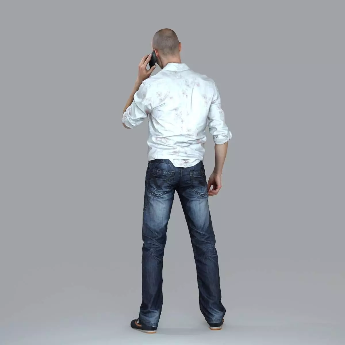 Casual Man with White Shirt Chatting on Phone CMan0010-HD2-O0... 3D model_55