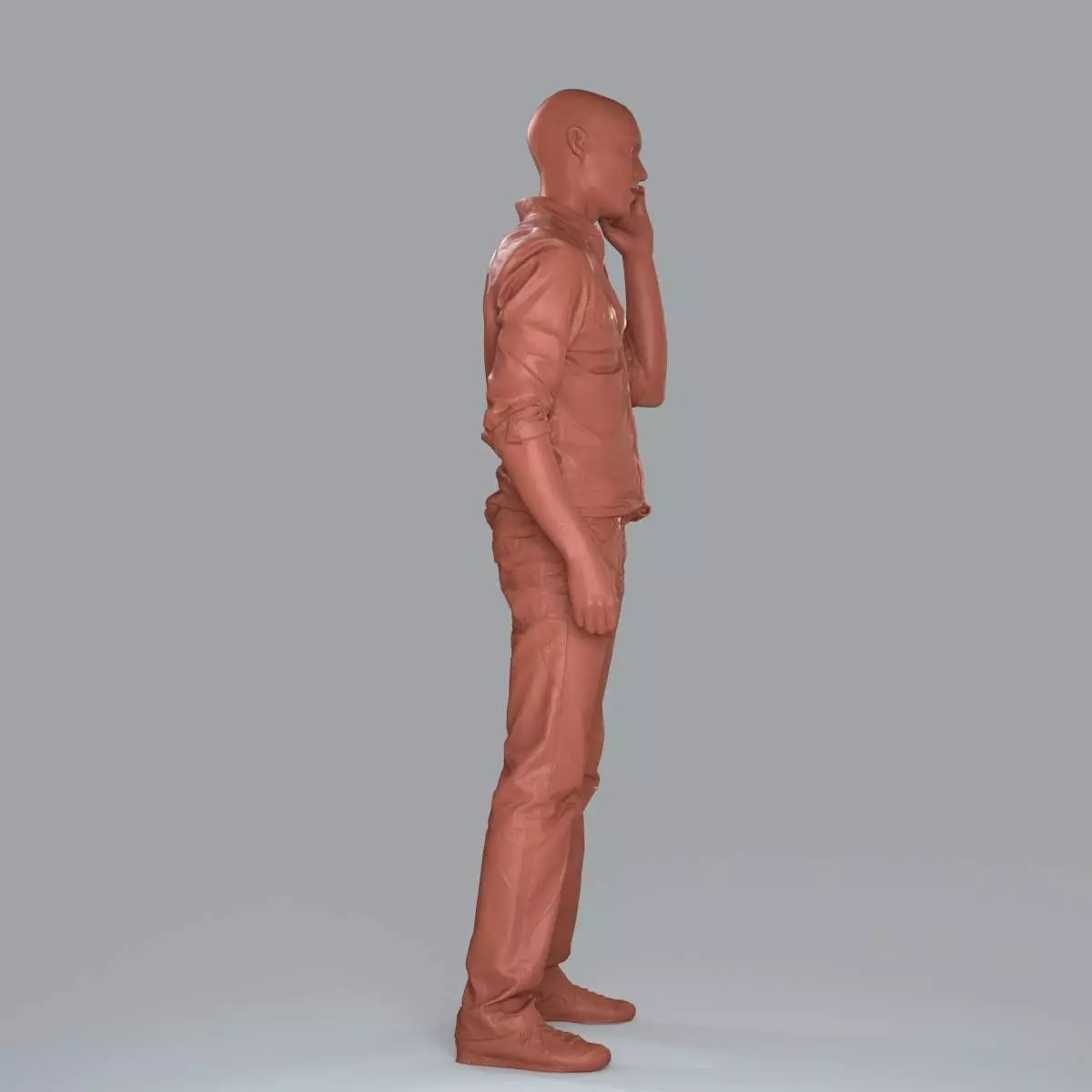 Casual Man with White Shirt Chatting on Phone CMan0010-HD2-O0... 3D model_5