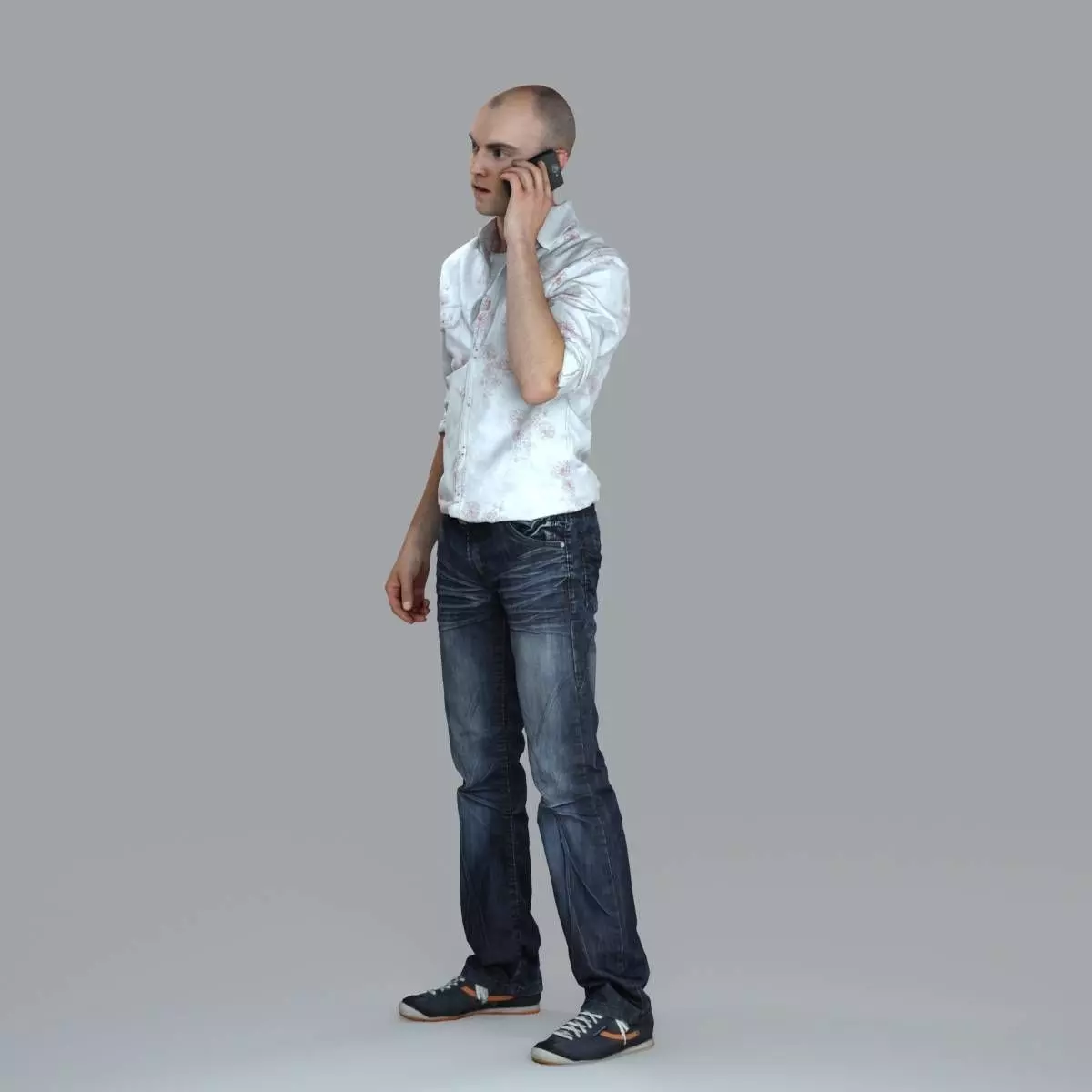 Casual Man with White Shirt Chatting on Phone CMan0010-HD2-O0... 3D model_61