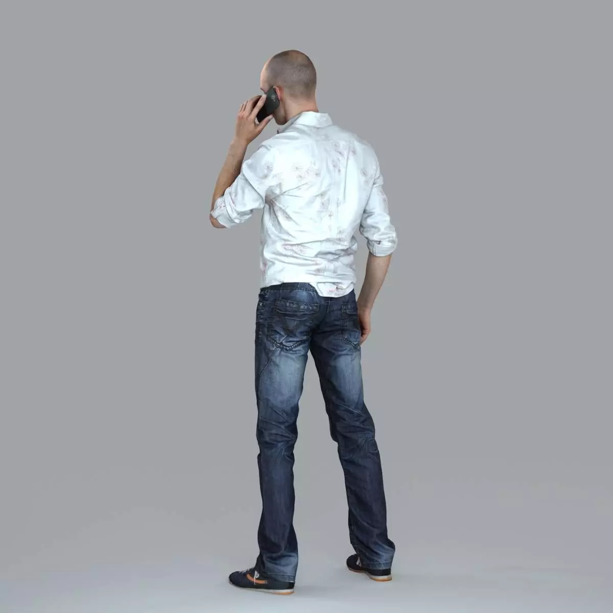 Casual Man with White Shirt Chatting on Phone CMan0010-HD2-O0... 3D model_38
