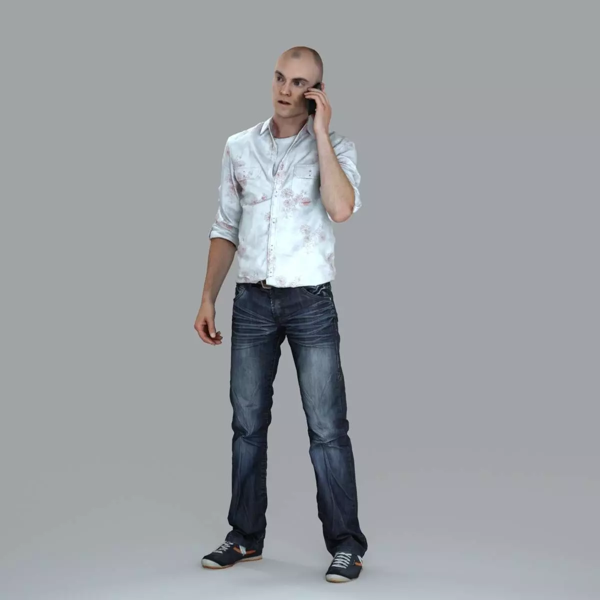Casual Man with White Shirt Chatting on Phone CMan0010-HD2-O0... 3D model_40