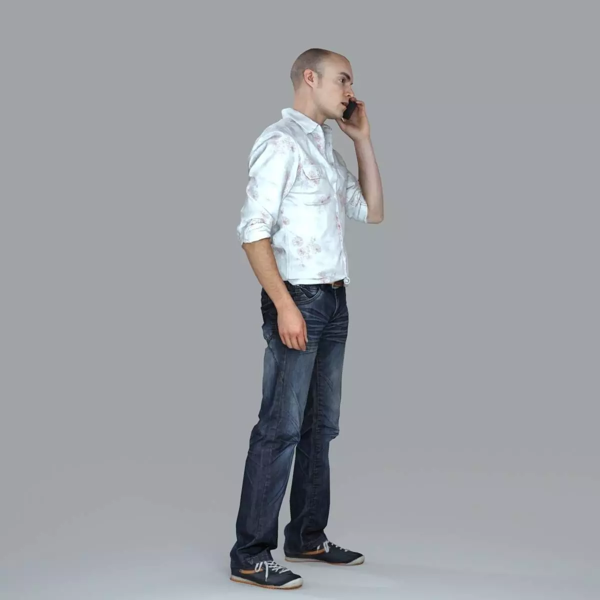 Casual Man with White Shirt Chatting on Phone CMan0010-HD2-O0... 3D model_31