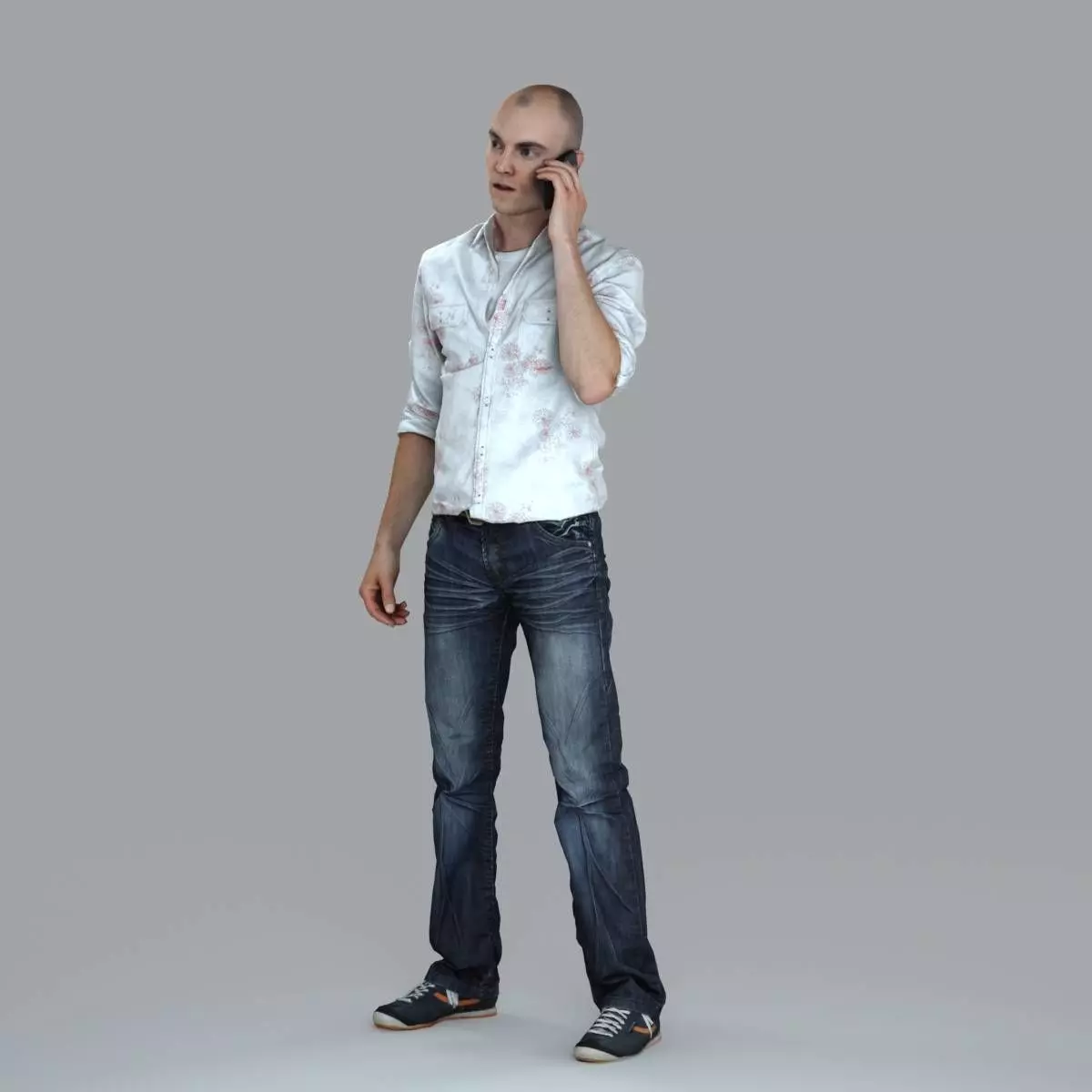 Casual Man with White Shirt Chatting on Phone CMan0010-HD2-O0... 3D model_30