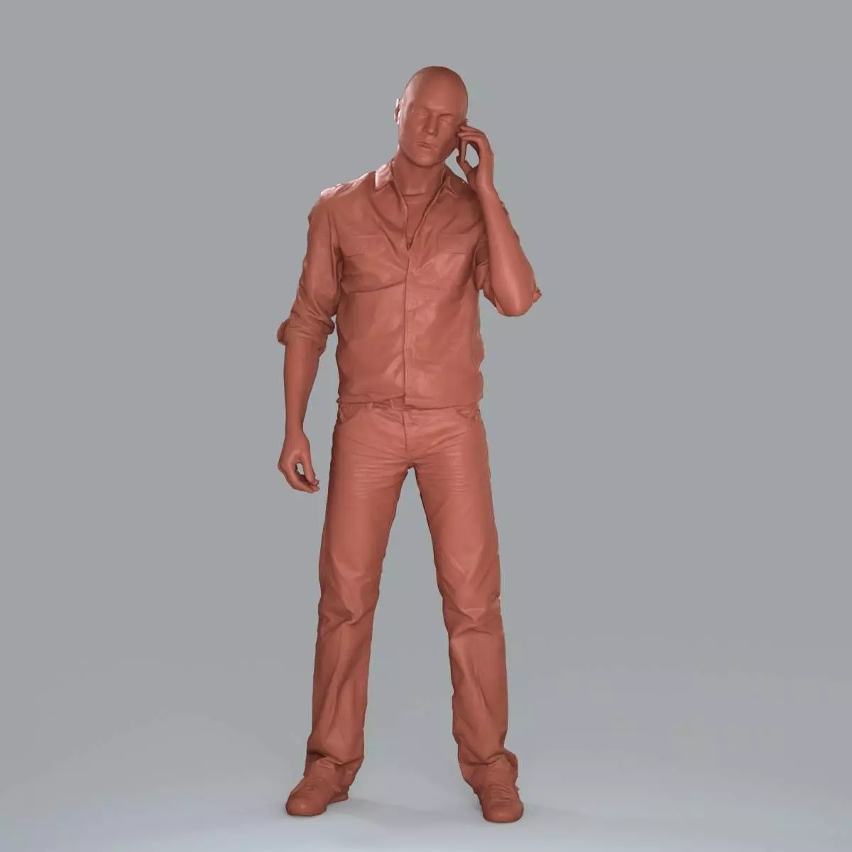 Casual Man with White Shirt Chatting on Phone CMan0010-HD2-O0... 3D model_10